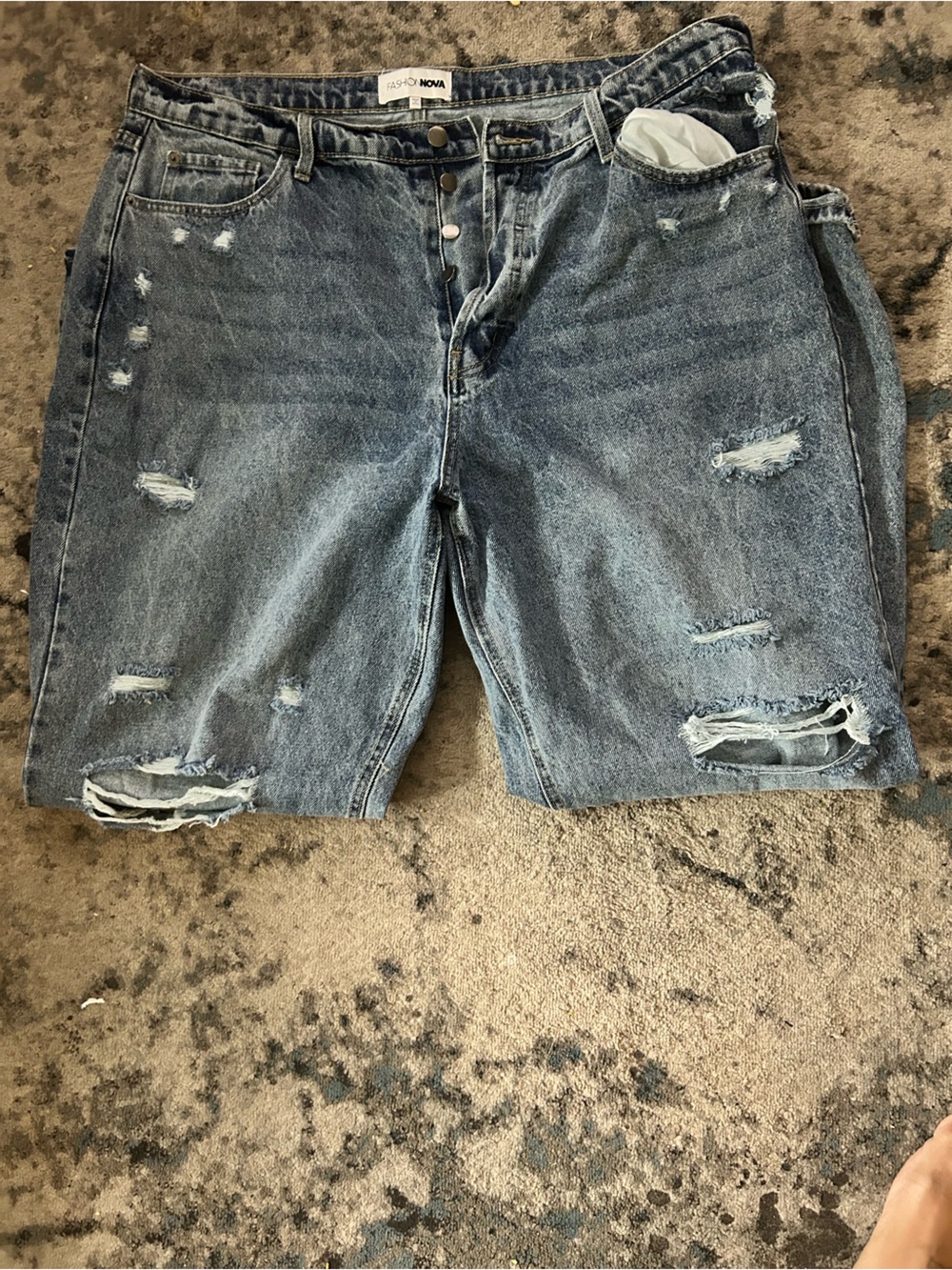 Distressed Button-Fly Blue Denim Skirt